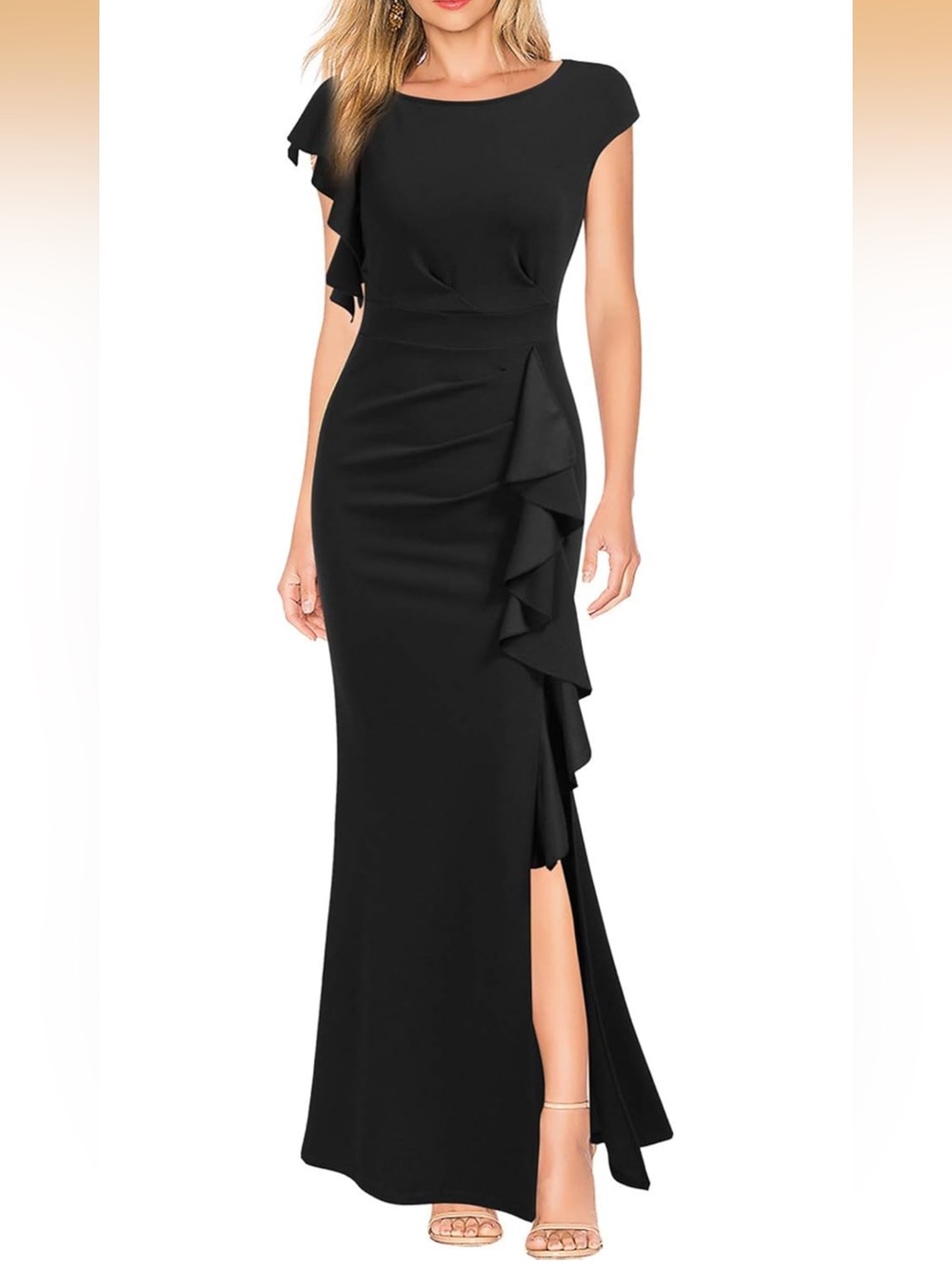 WOOSEA Women's Split Bodycon Mermaid Evening
Cocktail Long Dress Black new